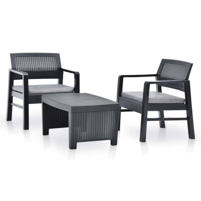 vidaXL Juego de muebles de jardín 3 piezas plástico gris antracita