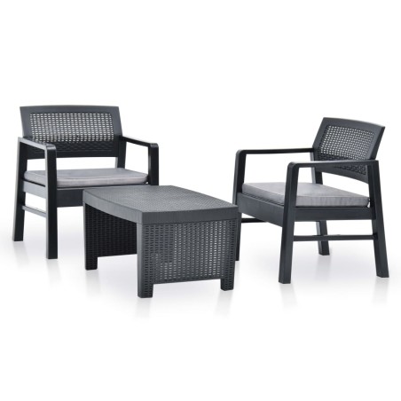 vidaXL Juego de muebles de jardín 3 piezas plástico gris antracita