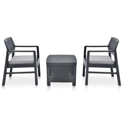 vidaXL Juego de muebles de jardín 3 piezas plástico gris antracita