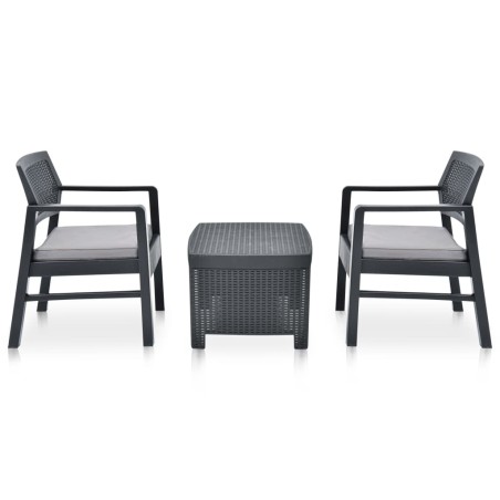 vidaXL Juego de muebles de jardín 3 piezas plástico gris antracita