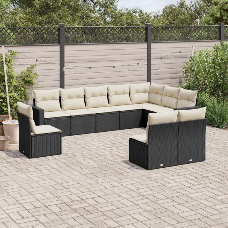 vidaXL Set de sofás de jardín 10 pzas cojines ratán sintético negro vidaXL Set de sofás de jardín 10 pzas cojines ratán sintético negro