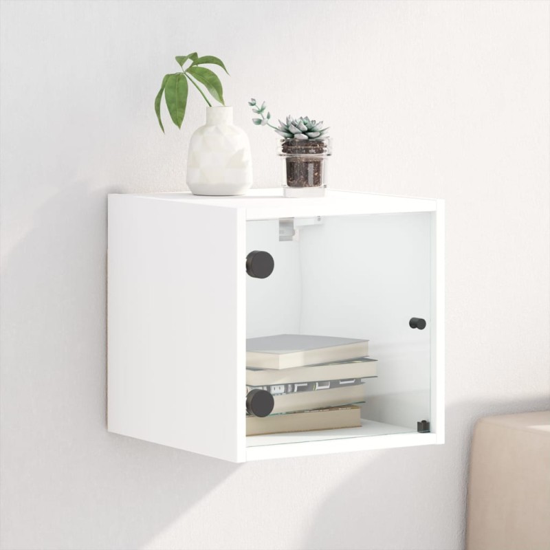 vidaXL Mesita de noche con puerta de vidrio blanco 35x37x35 cm vidaXL Mesita de noche con puerta de vidrio blanco 35x37x35 cm