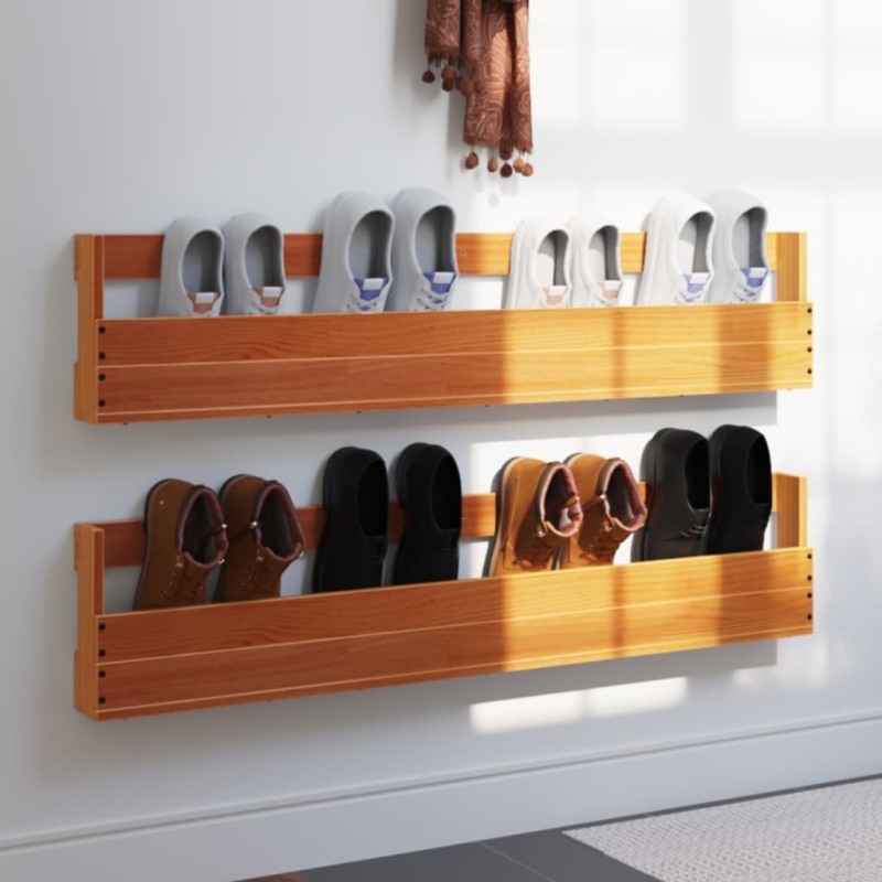 vidaXL Estantes zapatos pared 2 uds madera pino marrón 110x8,5x23,5 cm vidaXL Estantes zapatos pared 2 uds madera pino marrón 110x8,5x23,5 cm