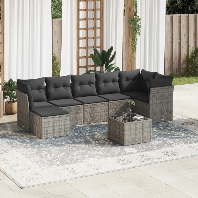 vidaXL Set de sofás de jardín 8 pzas y cojines ratán sintético gris vidaXL Set de sofás de jardín 8 pzas y cojines ratán sintético gris