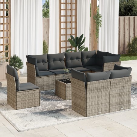 vidaXL Set de muebles de jardín 9 pzas y cojines ratán sintético gris