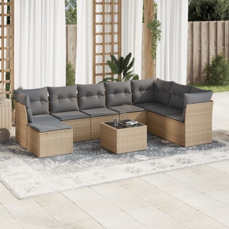 vidaXL Set de sofás de jardín 9 pzas con cojines ratán sintético beige