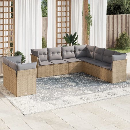 vidaXL Set de sofás de jardín 9 pzas con cojines ratán sintético beige