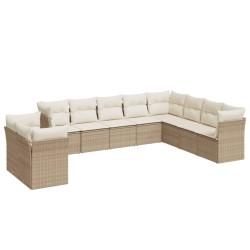 vidaXL Juego de sofás jardín con cojines beige 10 pzas ratán sintético