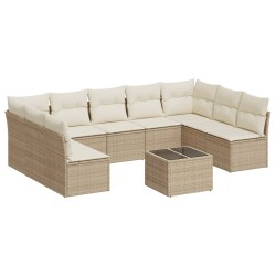 vidaXL Juego de sofás jardín con cojines beige 10 pzas ratán sintético