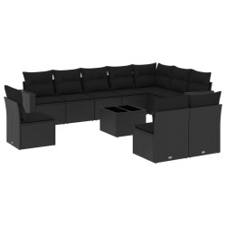 vidaXL Set de sofás de jardín 11 pzas y cojines ratán sintético negro
