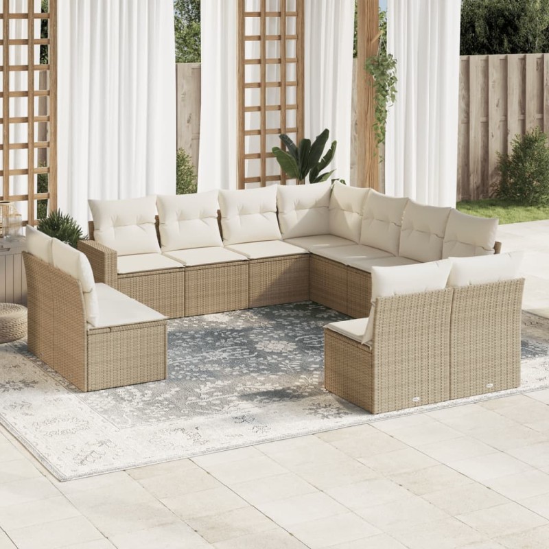 vidaXL Set de sofás de jardín 11pzas con cojines ratán sintético beige vidaXL Set de sofás de jardín 11pzas con cojines ratán sintético beige