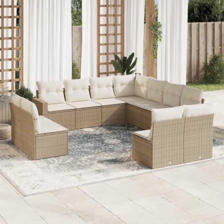 vidaXL Set de sofás de jardín 11pzas con cojines ratán sintético beige