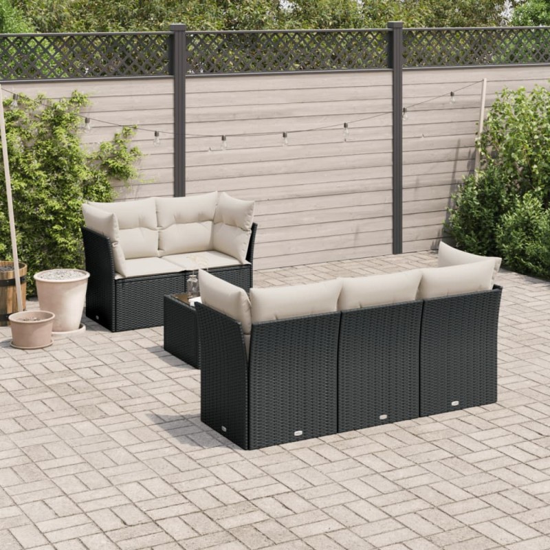 vidaXL Set de sofás de jardín 6 piezas y cojines ratán sintético negro vidaXL Set de sofás de jardín 6 piezas y cojines ratán sintético negro