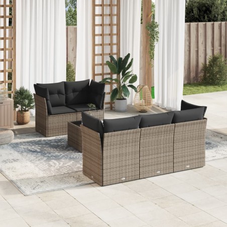 vidaXL Set de muebles de jardín 6 pzas y cojines ratán sintético gris