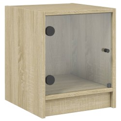 vidaXL Mesita de noche con puerta de vidrio roble Sonoma 35x37x42 cm