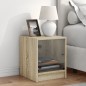 vidaXL Mesita de noche con puerta de vidrio roble Sonoma 35x37x42 cm vidaXL Mesita de noche con puerta de vidrio roble Sonoma 35x37x42 cm