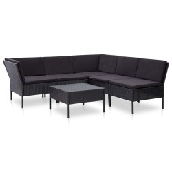 vidaXL Set muebles de jardín 6 piezas y cojines ratán sintético negro