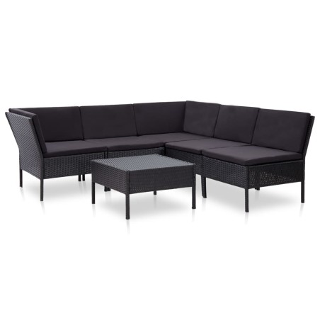 vidaXL Set muebles de jardín 6 piezas y cojines ratán sintético negro