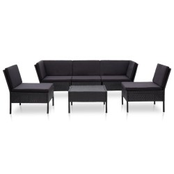 vidaXL Set muebles de jardín 6 piezas y cojines ratán sintético negro
