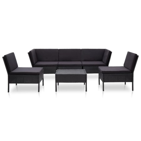 vidaXL Set muebles de jardín 6 piezas y cojines ratán sintético negro