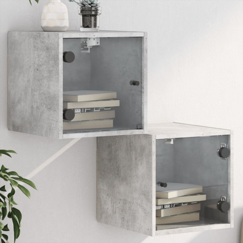 vidaXL Mesitas noche puertas de vidrio 2 uds gris hormigón 35x37x35 cm vidaXL Mesitas noche puertas de vidrio 2 uds gris hormigón 35x37x35 cm