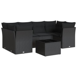 vidaXL Set de comedor de jardín 7 pzas y cojines ratán sintético negro
