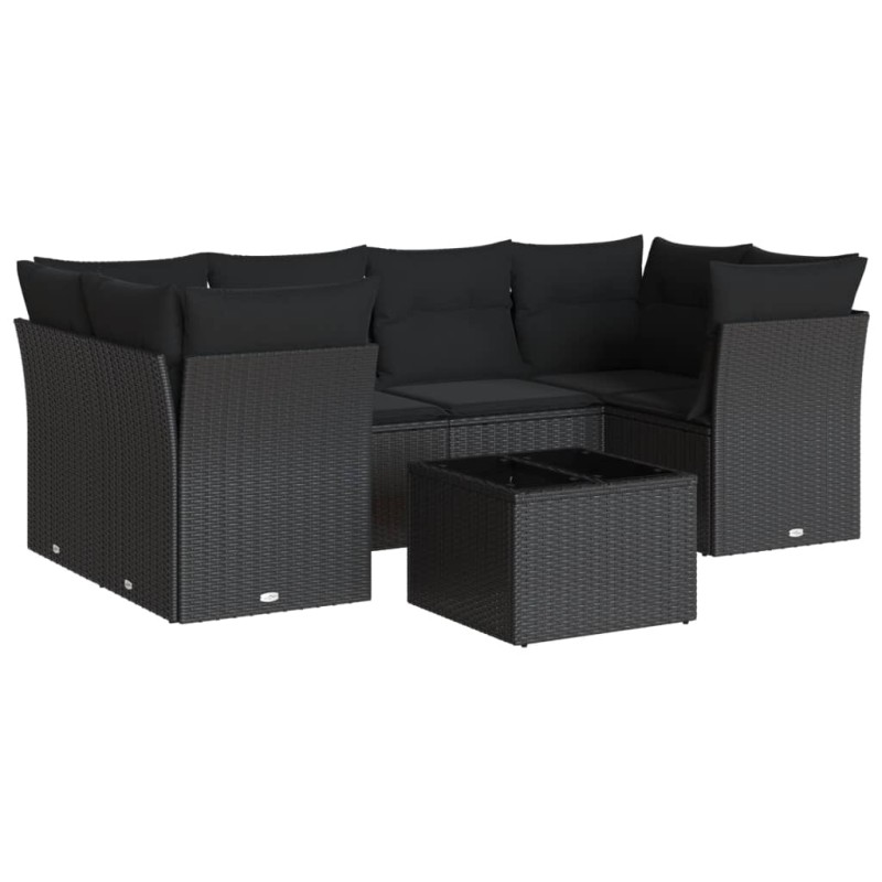 vidaXL Set de comedor de jardín 7 pzas y cojines ratán sintético negro