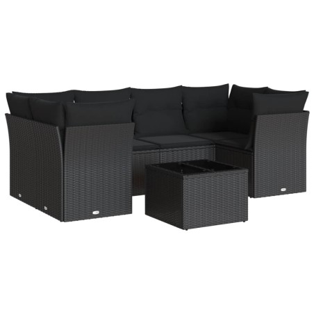 vidaXL Set de comedor de jardín 7 pzas y cojines ratán sintético negro