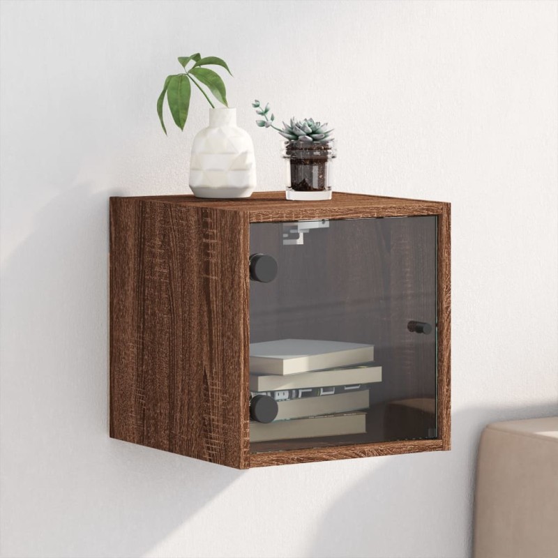 vidaXL Mesita de noche con puerta de vidrio roble marrón 35x37x35 cm vidaXL Mesita de noche con puerta de vidrio roble marrón 35x37x35 cm