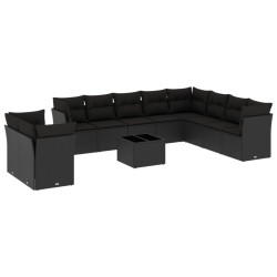 vidaXL Set de sofás de jardín 11 pzas y cojines ratán sintético negro