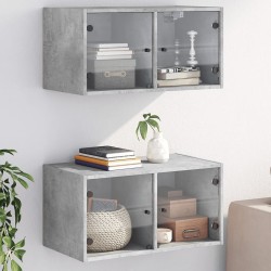 vidaXL Mueble pared puertas vidrio 2 uds gris hormigón 68,5x37x35 cm