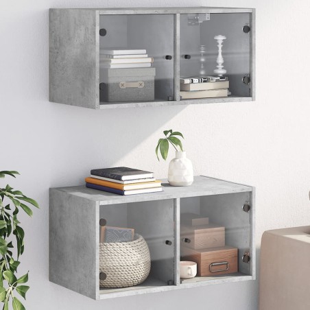 vidaXL Mueble pared puertas vidrio 2 uds gris hormigón 68,5x37x35 cm