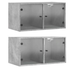 vidaXL Mueble pared puertas vidrio 2 uds gris hormigón 68,5x37x35 cm
