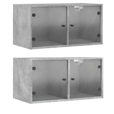 vidaXL Mueble pared puertas vidrio 2 uds gris hormigón 68,5x37x35 cm