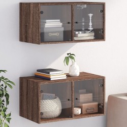 vidaXL Mueble pared puertas vidrio 2 uds roble marrón 68,5x37x35 cm