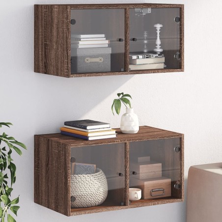 vidaXL Mueble pared puertas vidrio 2 uds roble marrón 68,5x37x35 cm