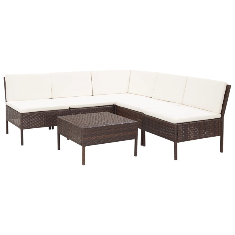 vidaXL Set muebles de jardín 6 piezas y cojines ratán sintético marrón vidaXL Set muebles de jardín 6 piezas y cojines ratán sintético marrón