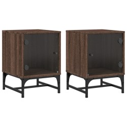 vidaXL Mesitas noche puertas de vidrio 2 uds roble marrón 35x37x50 cm