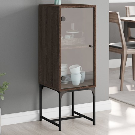 vidaXL Armario auxiliar con puerta de vidrio marrón roble 35x37x100 cm