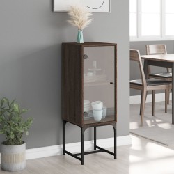 vidaXL Armario auxiliar con puerta de vidrio marrón roble 35x37x100 cm