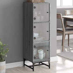 vidaXL Aparador con puertas de vidrio gris Sonoma 35x37x120 cm