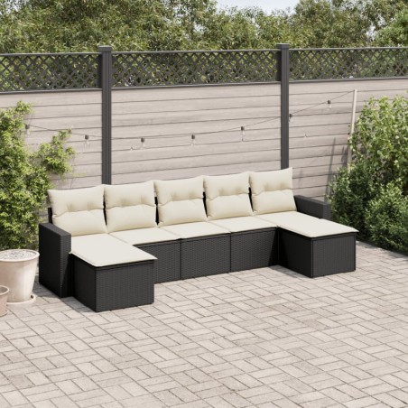 vidaXL Set de comedor de jardín 7 pzas y cojines ratán sintético negro
