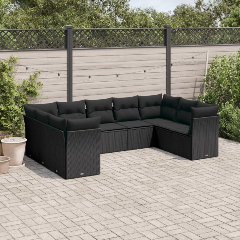 vidaXL Set de sofás de jardín 8 piezas y cojines ratán sintético negro vidaXL Set de sofás de jardín 8 piezas y cojines ratán sintético negro