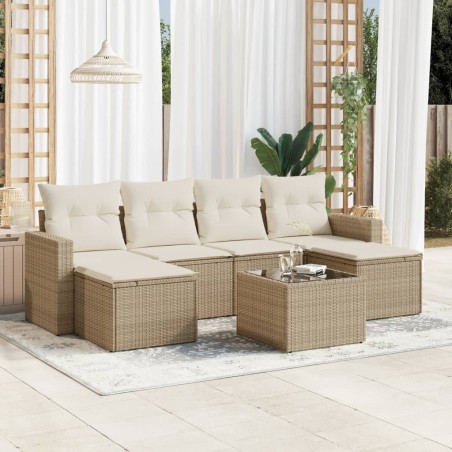 vidaXL Set sofás de jardín 7 piezas y cojines ratán sintético beige