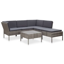 vidaXL Set de muebles de jardín 6 pzas y cojines ratán sintético gris