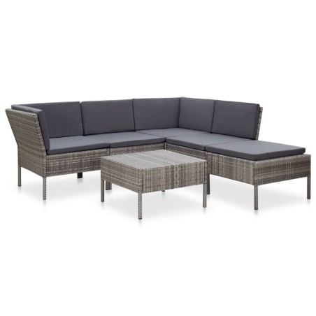 vidaXL Set de muebles de jardín 6 pzas y cojines ratán sintético gris