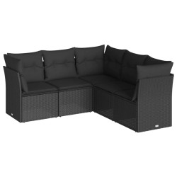 vidaXL Set de muebles de jardín 5 pzas y cojines ratán sintético negro