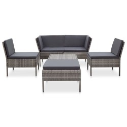 vidaXL Set de muebles de jardín 6 pzas y cojines ratán sintético gris