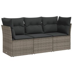 vidaXL Set de sofá de jardín 3 pzas y cojines ratán sintético gris