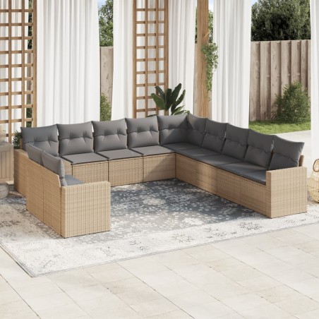 vidaXL Set de sofás de jardín 11pzas con cojines ratán sintético beige